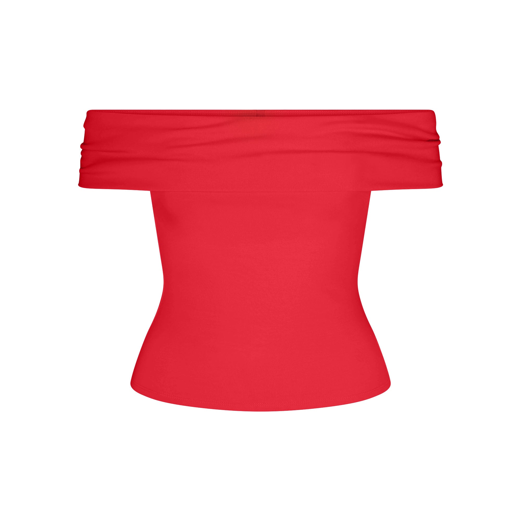 SMOOTH LAYERS SHORT SLEEVE TOP | CARMINE FLAT ON A WHITE BACKGROUND | FLT