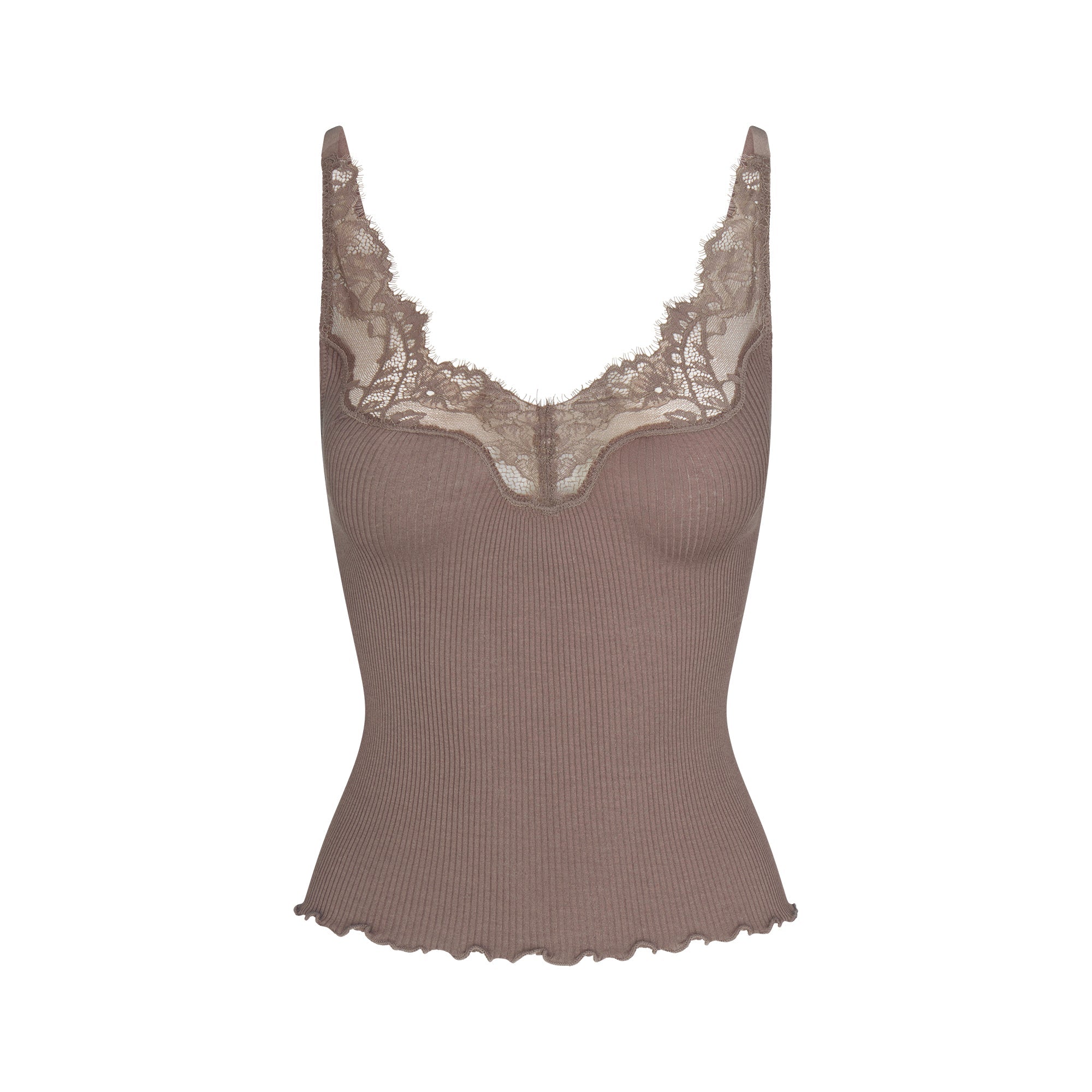 RIB KNIT LACE CAMI | AMETHYST FLAT ON A WHITE BACKGROUND | FLT