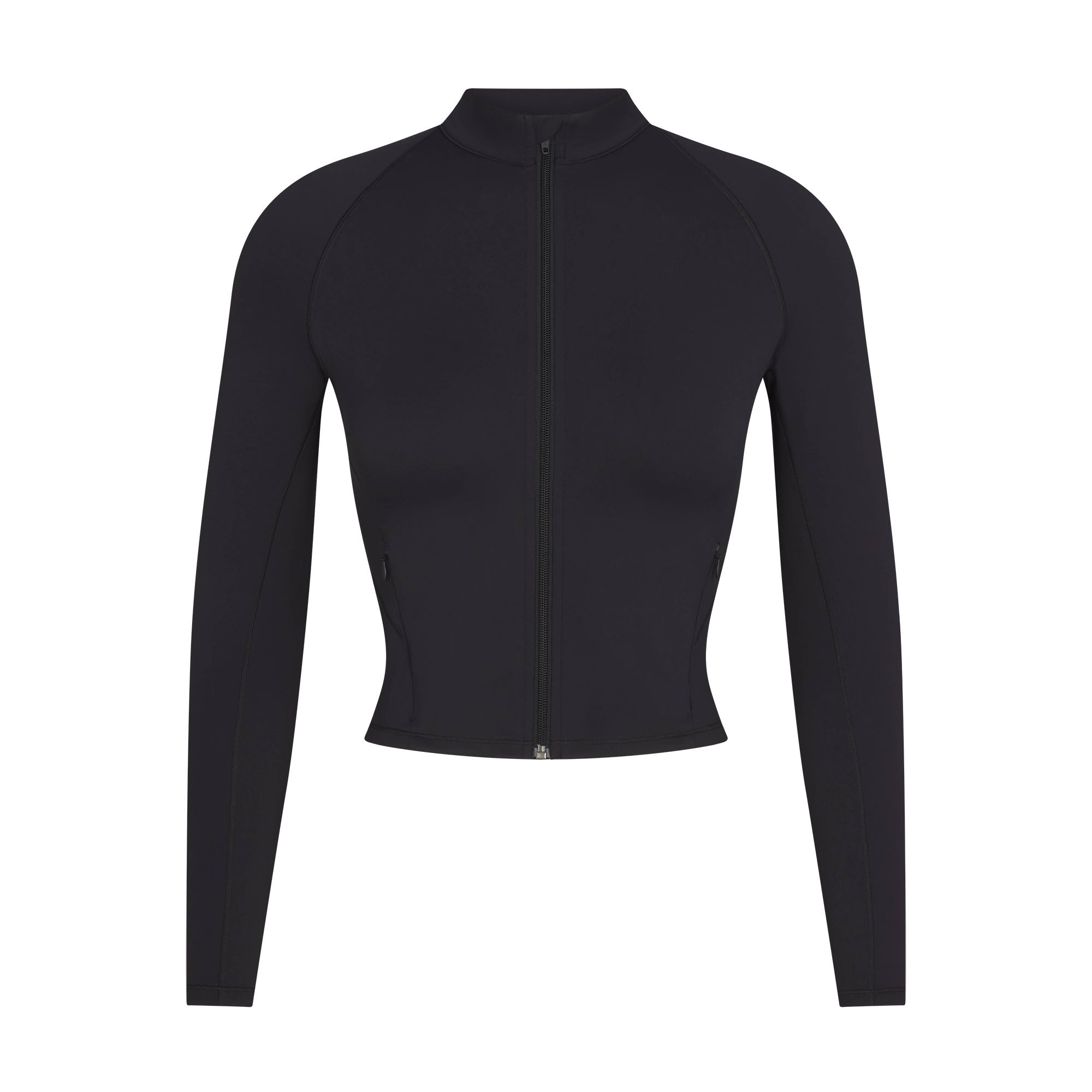 NikeSKIMS MATTE MOCK NECK FULL ZIP JACKET | OBSIDIAN FLAT ON A WHITE BACKGROUND | FLT