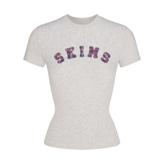 COTTON JERSEY LOGO T-SHIRT | LHG ARCHED SKIMS PLAID & LAYS FLAT ON A WHITE BACKGROUND | FLT
