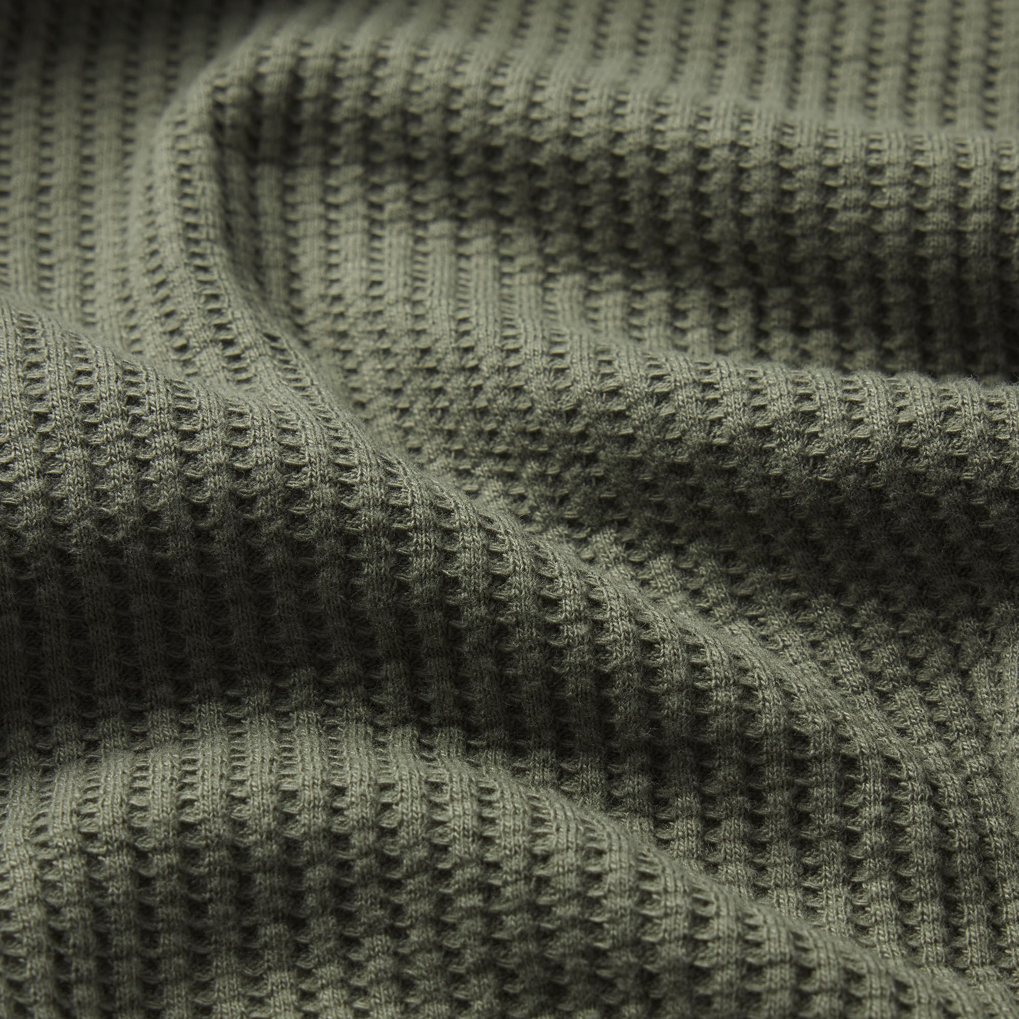 WAFFLE MENS LONG SLEEVE TOP | MILITARY GREEN ADDITIONAL FABRIC DETAILS