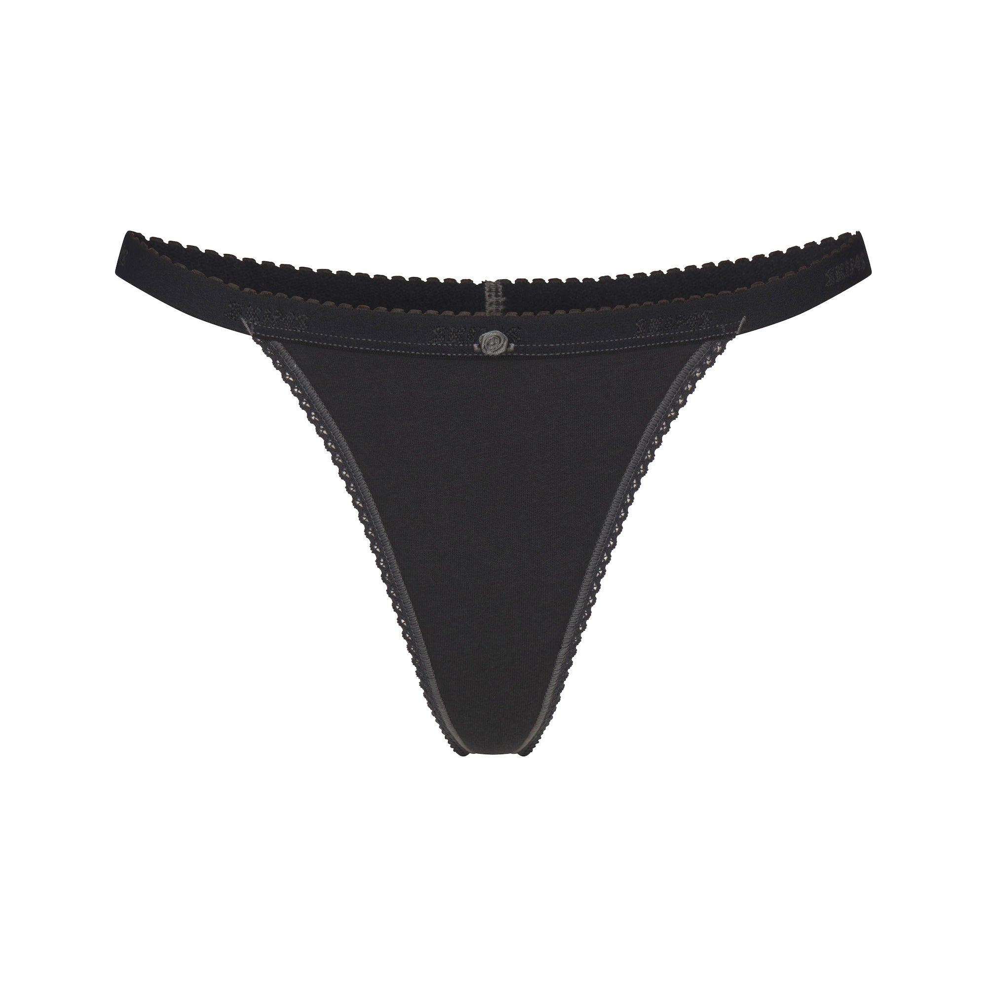 LIGHTWEIGHT COTTON PICOT LOGO THONG | SOOT FLAT ON A WHITE BACKGROUND | FLT