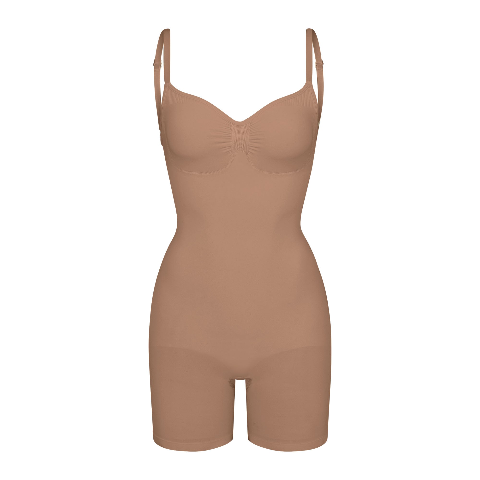 SEAMLESS SCULPT LOW BACK MID THIGH BODYSUIT | SIENNA (LOW BACK SHAPEWEAR, BODYSUITS) LAYS FLAT ON A WHITE BACKGROUND | FLT