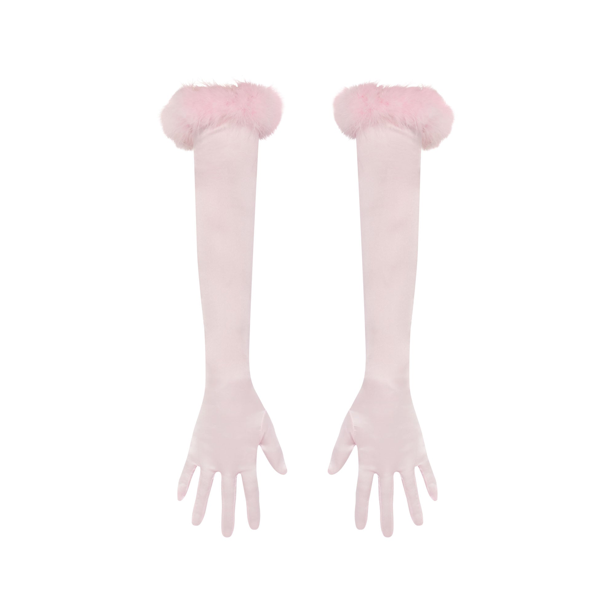 SILK FEATHER TRIM GLOVES | CHERRY BLOSSOM FLAT ON A WHITE BACKGROUND | FLT