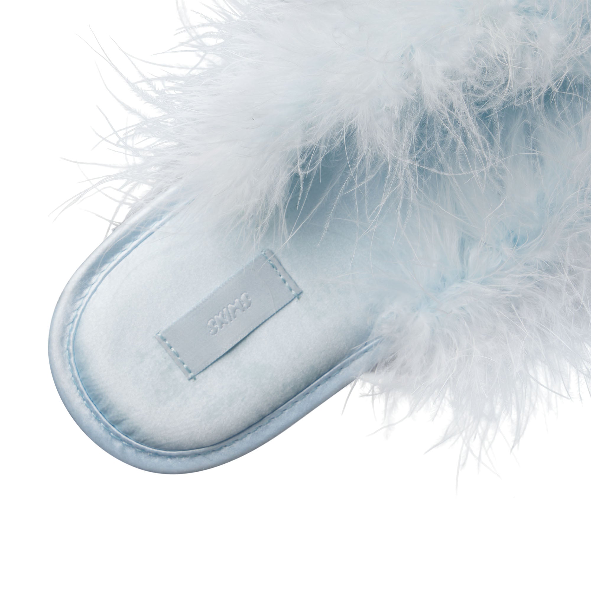 FAUX FEATHER SLIPPER | BABY BLUE ADDITIONAL FABRIC DETAILS