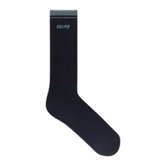 RIBBED CREW LOGO SOCK | NAVY AND KYANITE & LAYS FLAT ON A WHITE BACKGROUND | FLT
