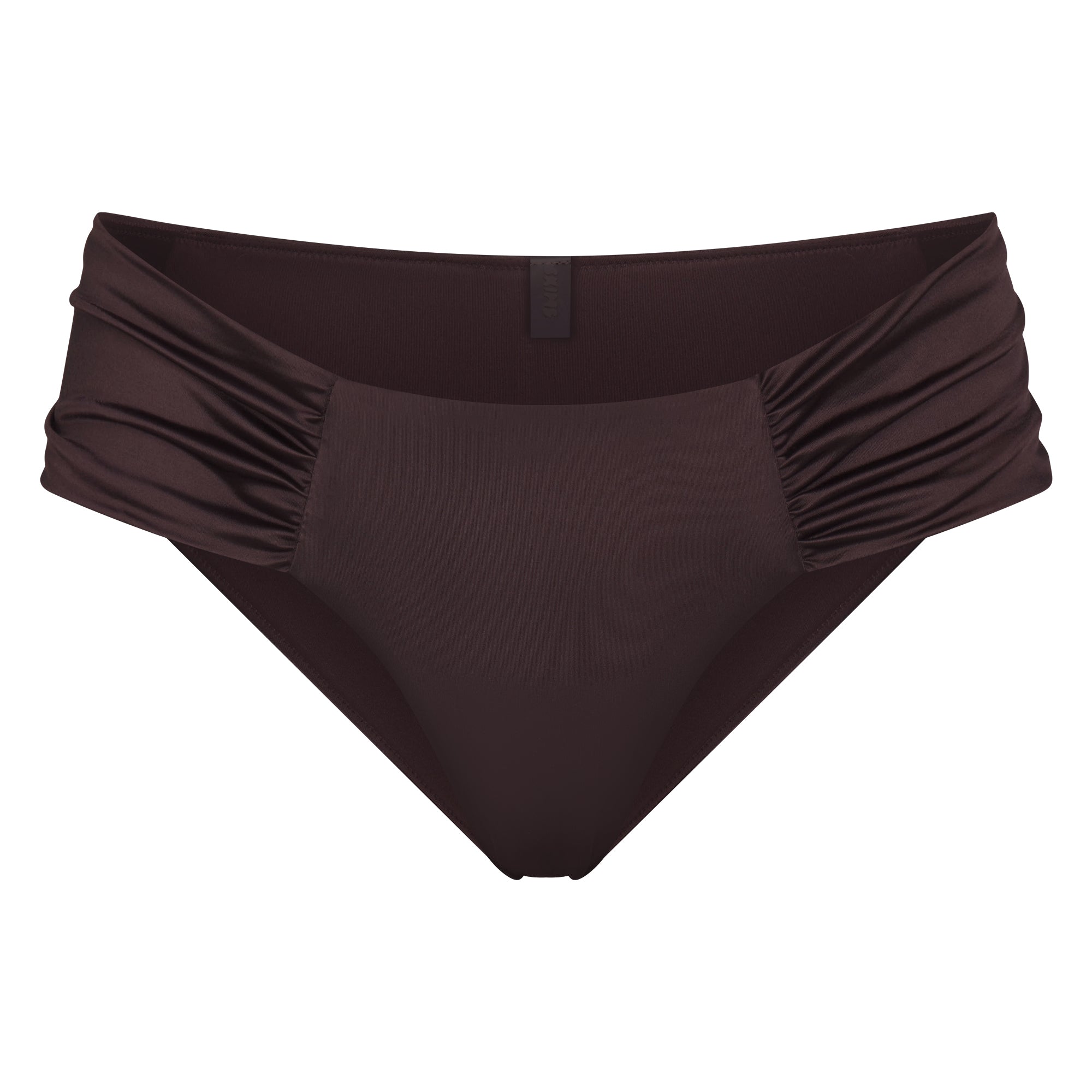 SATIN SWIM RUCHED BIKINI BOTTOM | PHOENIX FLAT ON A WHITE BACKGROUND | FLT