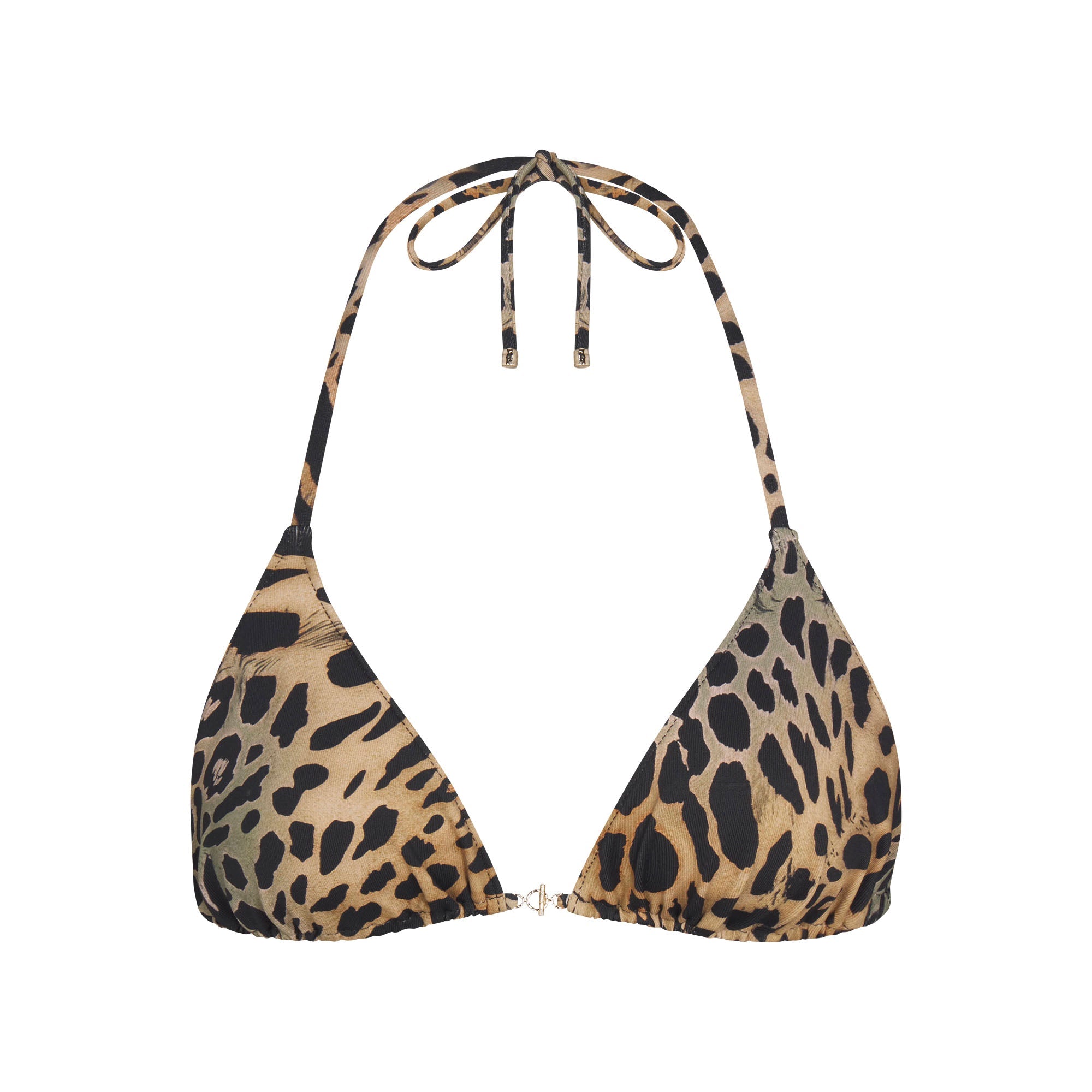 ICONIC SWIM HARDWARE TRIANGLE BIKINI TOP | CHEETAH SKIN PRINT FLAT ON A WHITE BACKGROUND | FLT