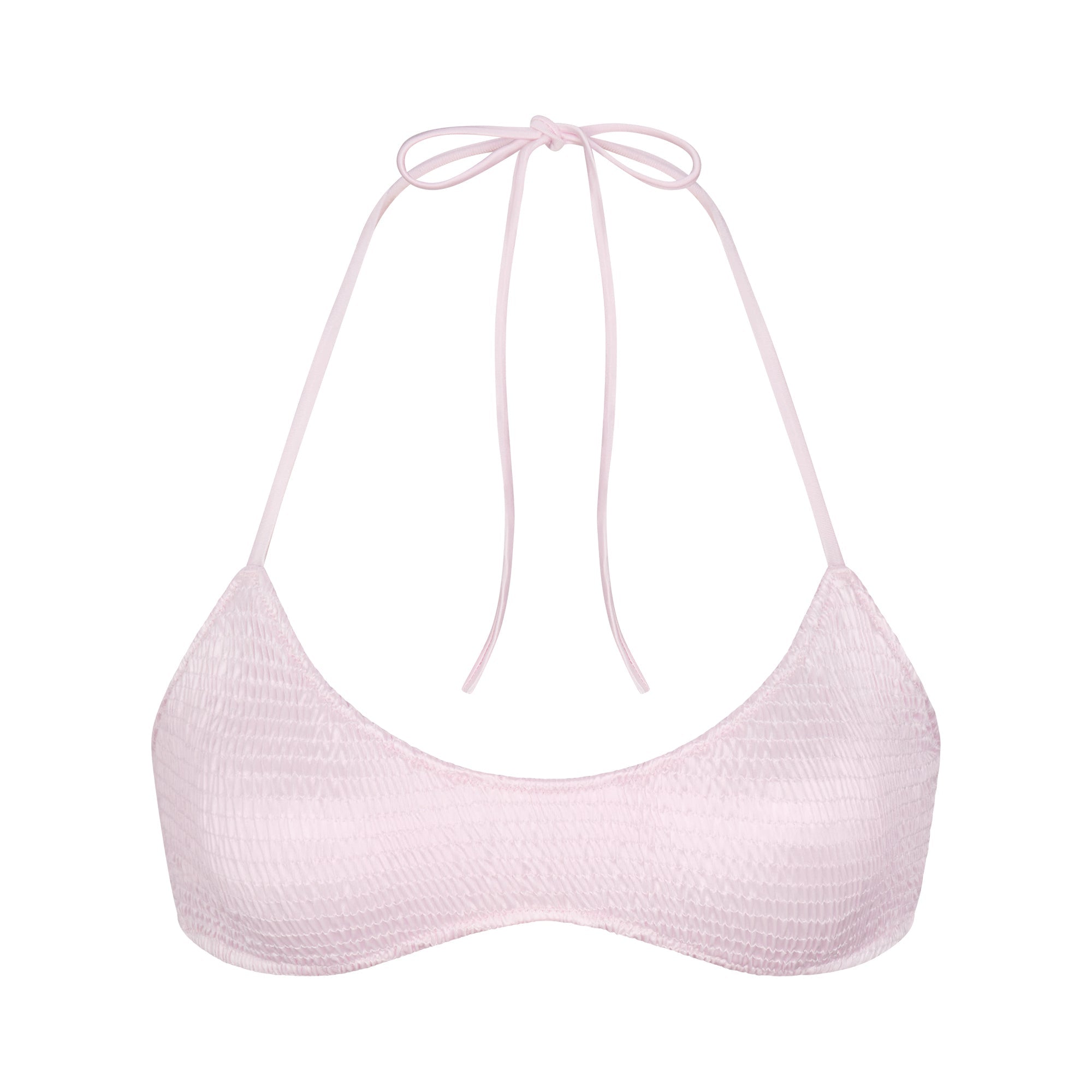 SATIN SWIM SMOCKED SCOOP BIKINI TOP | CHERRY BLOSSOM FLAT ON A WHITE BACKGROUND | FLT