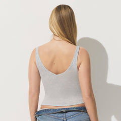 SHEER COTTON V NECK TANK | LIGHT HEATHER GREY ON A MODEL SIDE  VIEW | FOCUS: 0.0, 1.0, 0.9