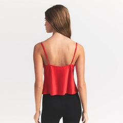 SILK LACE CAMI | RUBY CONTRAST ON A MODEL SIDE VIEW @ | FOCUS: 0.0, 1.0, 0.9