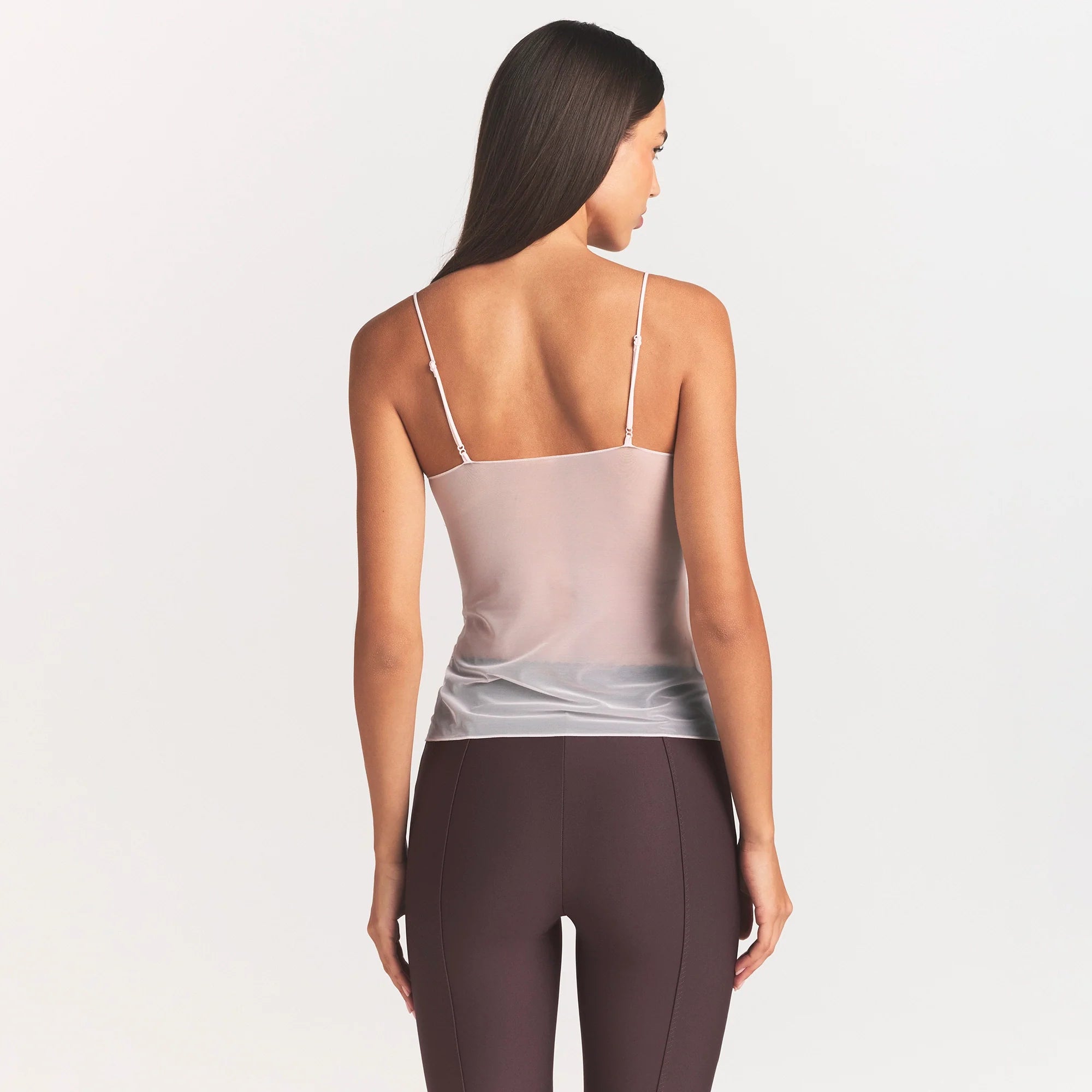 ULTRA FINE MESH CAMI | BARELY PINK ON A MODEL SIDE VIEW @ | FOCUS: 0.0, 1.0, 0.9