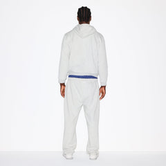 FLEECE LOUNGE MENS CLASSIC HOODIE | LIGHT HEATHER GREY ON A MODEL FRONT VIEW @ | FOCUS: 0.0, 1.0, 0.9