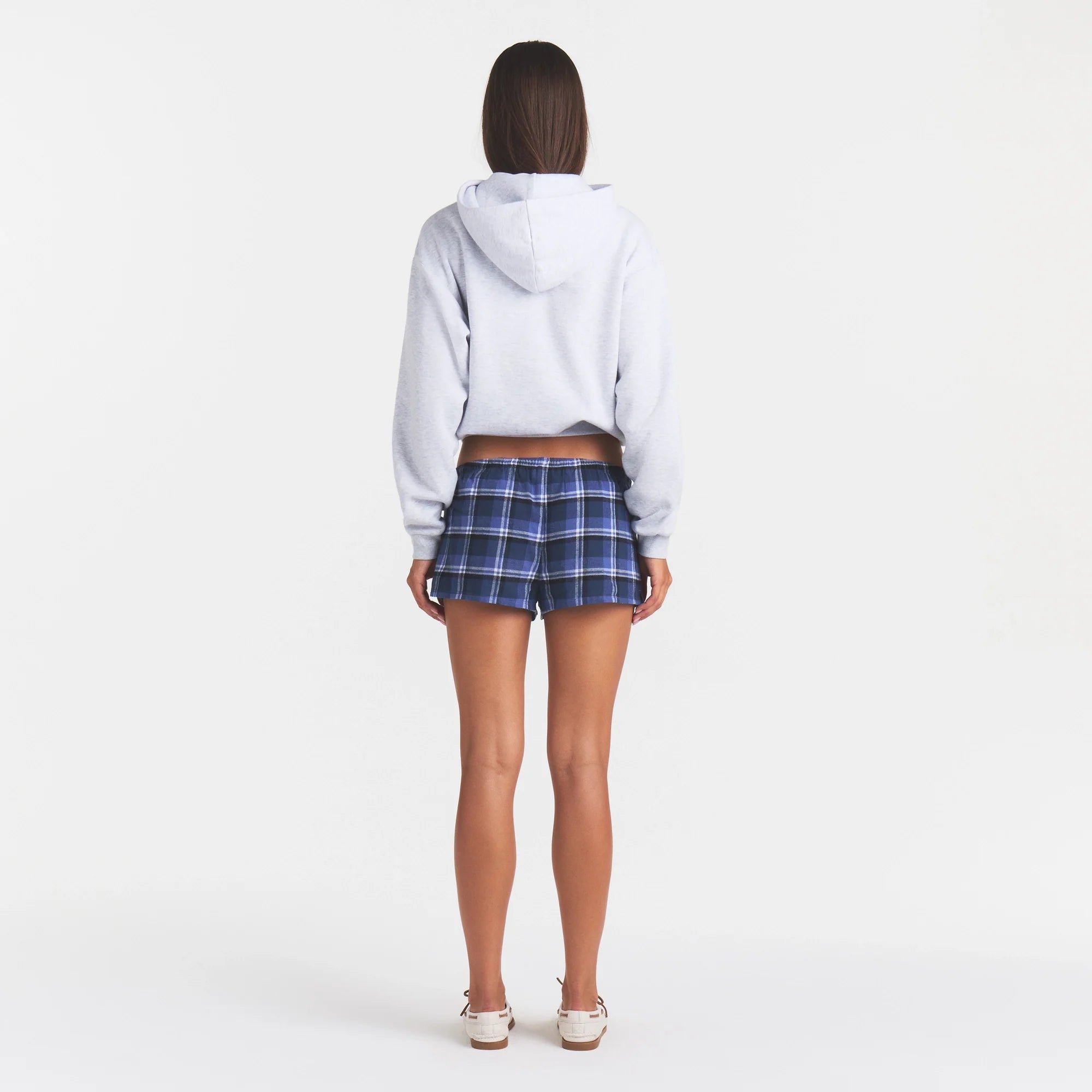 COTTON FLEECE CLASSIC ZIP UP HOODIE | LHG ARCHED SKIMS PLAID & LAYS FLAT ON A WHITE BACKGROUND | FLT