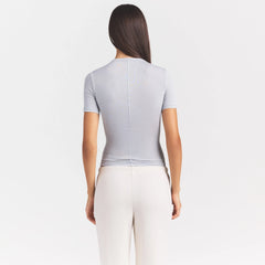 SHEER MODAL LONG T-SHIRT | HEATHER GREY ON A MODEL SIDE VIEW