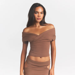 COTTON JERSEY WRAP TOP | JASPER ON A MODEL SIDE VIEW @ | FOCUS: 0.0, 1.0, 0.9