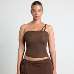 VETTESE X SKIMS SHEER MODAL TOP | COCOA ON A MODEL SIDE VIEW | FOCUS: 0.0, 1.0, 0.9