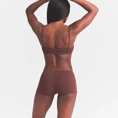 EVERYDAY COTTON BOY SHORT | COCOA HEATHER ON A MODEL SIDE  VIEW @ | FOCUS: 0.0, 1.0, 0.9