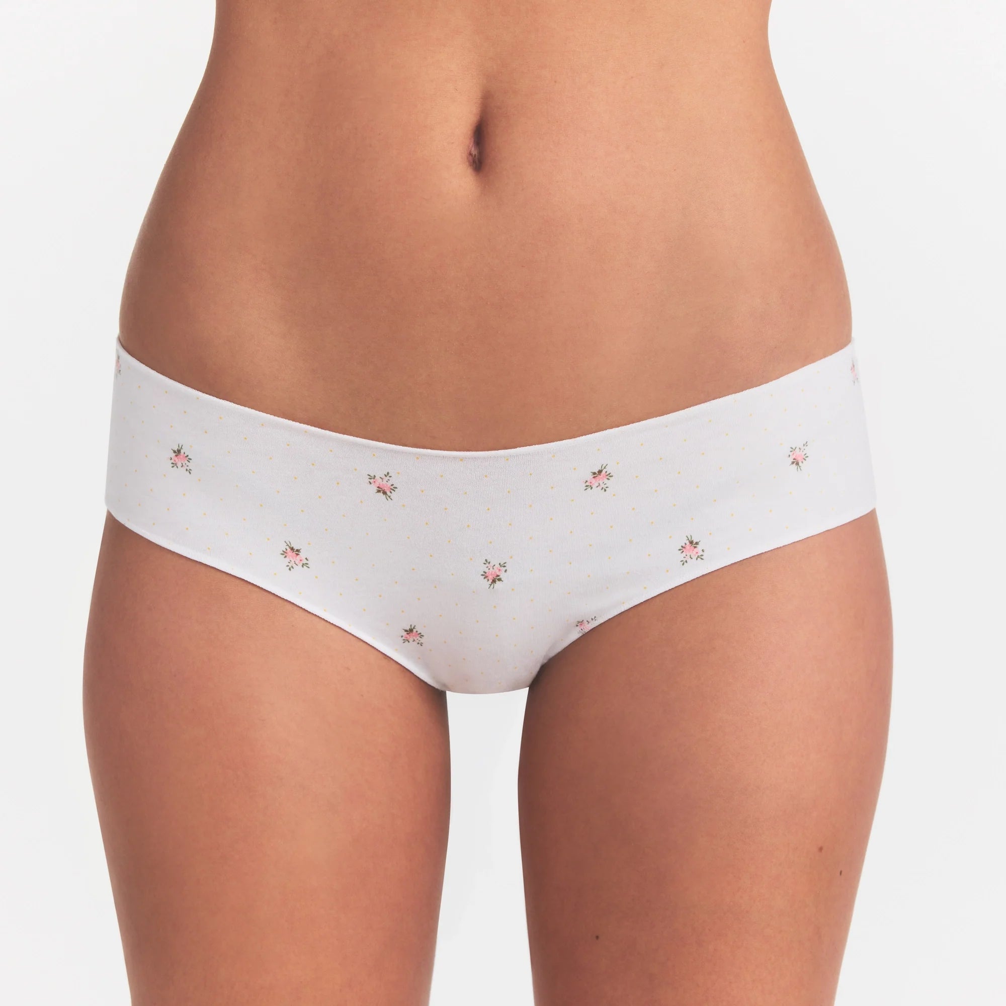 LIGHTWEIGHT COTTON RUCHED BACK HIPSTER 10-PACK | MICRO DOT FLORAL MULTI ON A MODEL SIDE VIEW @ | FOCUS: 0.0, 1.0, 0.9