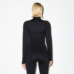 NikeSKIMS MATTE MOCK NECK FULL ZIP JACKET | OBSIDIAN ON A MODEL BACK VIEW @ | FOCUS: 0.0, 1.0, 0.9